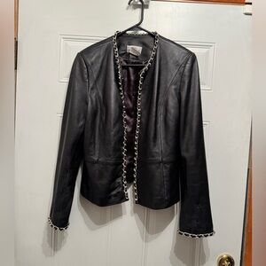 BRADLEY BAYOU BLACK GENUINE LEATHER SILVER ACCENT CURB LINK CHAIN JACKET Sz MD